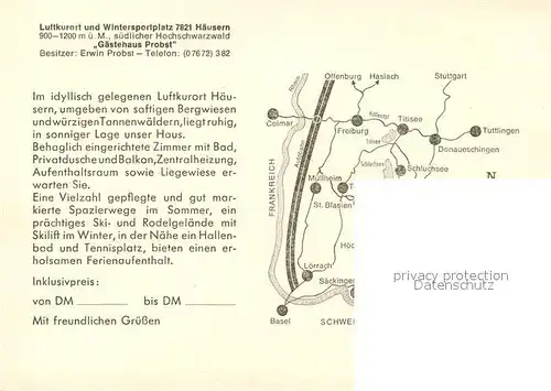 AK / Ansichtskarte Haeusern Schwarzwald Gaestehaus Probst Kat. Haeusern