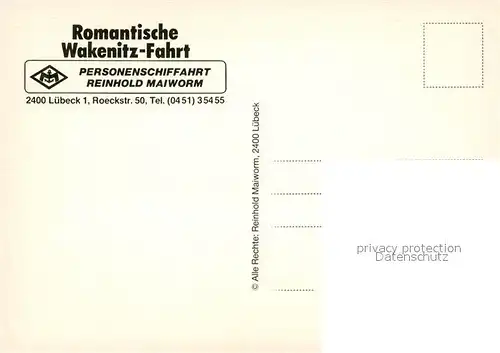 Luebeck Wakenitz Fahrt Personenschiffahrt Reinhold Maiworn Kat. Luebeck