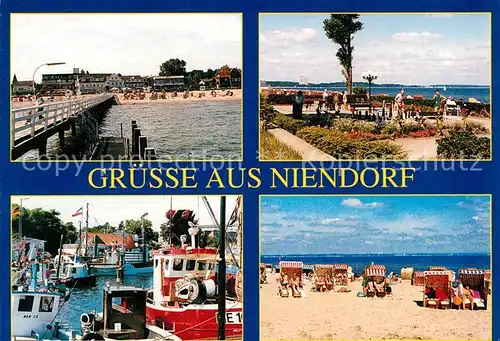 AK / Ansichtskarte Niendorf Fehmarn Strandkoerbe Fischereihafen Seebruecke Kat. Fehmarn