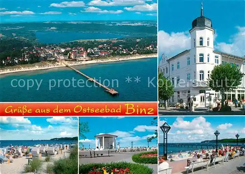 AK / Ansichtskarte Binz Ruegen Fliegeraufnahme Strand Konzerthalle Kurhaus Promenade Kat. Binz