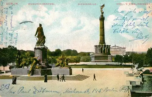 Berlin Bismarckdenkmal Siegessaeule Krolls Etablissement Kat. Berlin