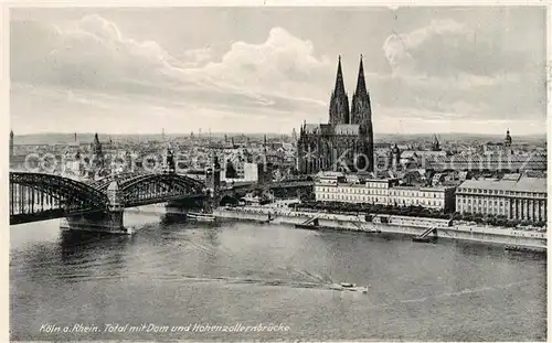 Koeln Rhein Total mit Dom und Hohenzollernbruecke Kat. Koeln