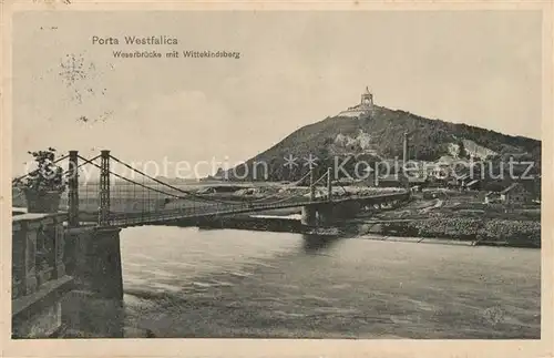 Porta Westfalica Weserbruecke mit Wittekindsberg Kat. Porta Westfalica