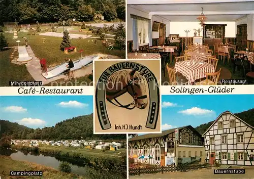 AK / Ansichtskarte Glueder Solingen Cafe Restaurant Zur Bauernstube Minigolfplatz Campingplatz Kat. Solingen