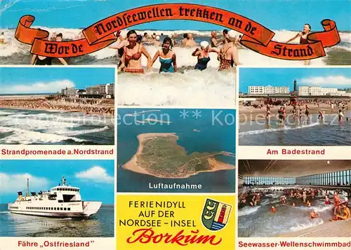 AK / Ansichtskarte Borkum Nordseebad Strandpromenade Badestrand Faehre Ostfriesland  Kat. Borkum