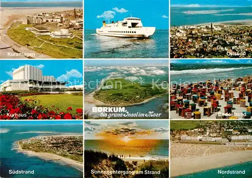 AK / Ansichtskarte Borkum Nordseebad Kuranlagen Kurhaus Badestrand Sonnenuntergang  Kat. Borkum