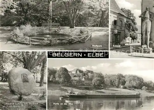 AK / Ansichtskarte Belgern Elbe Stadtpark Roland Friedrich Ludwig Jahn Denkmal Partie an der Elbe Kat. Belgern