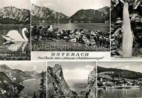 AK / Ansichtskarte Unterach Attersee Hoellengebirge Schafbergspitze Burggrabenklamm Kat. Unterach am Attersee