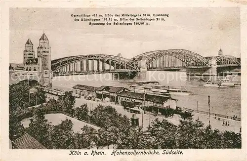 AK / Ansichtskarte Koeln Rhein Hohenzollernbruecke Rheinufer Kat. Koeln