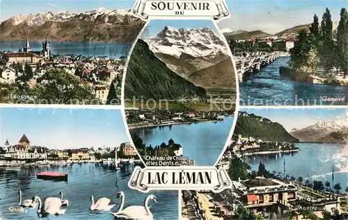 AK / Ansichtskarte Lac Leman Genfersee Lausanne Geneve Montreux Chateau de Chillon Ouch Dents du Midi Alpes Kat. Genf