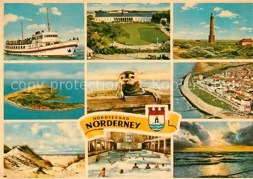 AK / Ansichtskarte Norderney Nordseebad Faehre Leuchtturm Fliegeraufnahmen Duenen Wellenbad Kat. Norderney