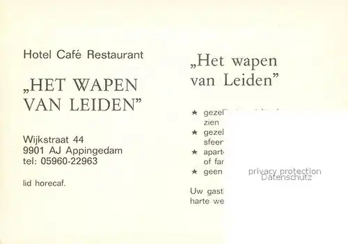 AK / Ansichtskarte Appingedam Groningen Hotel Cafe Het Wapen van Leiden