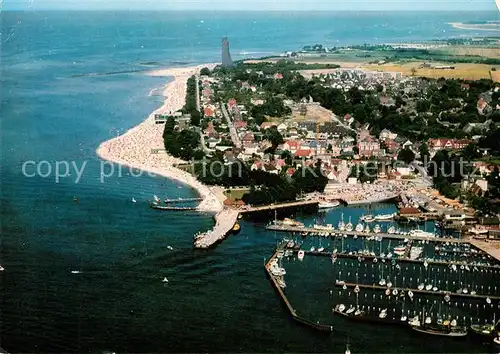 AK / Ansichtskarte Laboe Fliegeraufnahme mit Hafen Strand Marine Ehrenmal Kat. Laboe