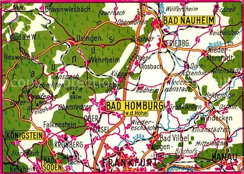AK / Ansichtskarte Bad Homburg Bad Nauheim Hanau Koenigstein Bad Soden Landkarte Kat. Bad Homburg v.d. Hoehe