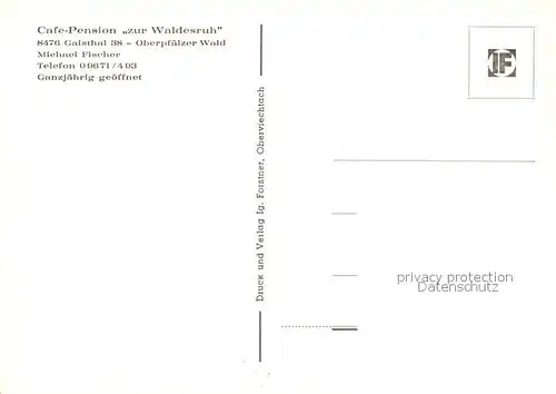 AK / Ansichtskarte Gaisthal Oberpfalz Pension zur Waldesruh Kat. Schoensee