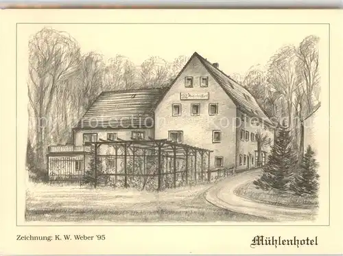 AK / Ansichtskarte Girbigsdorf Schoepstal Muehlenhotel Zeichnung K. W. Weber 