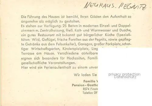 AK / Ansichtskarte Finstermuehle Pegnitz Pension Gasthaus Zur Linde Kat. Neuhaus a.d.Pegnitz