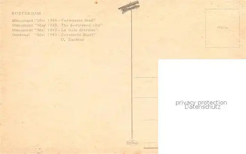 AK / Ansichtskarte Rotterdam Monument Mei 1940 Verwoeste Stad Denkmal Mai 1940 Zerstoerte Stadt Kat. Rotterdam