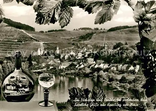 AK / Ansichtskarte Homburg Main Panorama mit Weinbergen Weinflasche Weinglas Weinreben Kat. Triefenstein