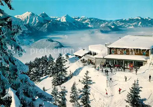 AK / Ansichtskarte Schwangau Tegelbergbahn Bergstation Berggaststaette Wintersportplatz Alpenpanorama Kat. Schwangau