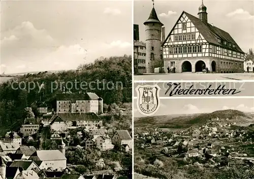 AK / Ansichtskarte Niederstetten Wuerttemberg Teilansicht mit Schloss Fachwerkhaus Turm Landschaftspanorama Bromsilber Kat. Niederstetten