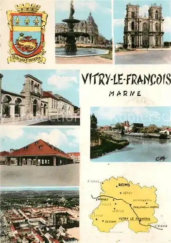 AK / Ansichtskarte Vitry le Francois Fontaine Eglise Bords de la Marne vue aerienne Kat. Vitry le Francois