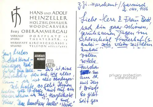 AK / Ansichtskarte Oberammergau Hans und Adolf Heinzeller Holzbildhauer  Kat. Oberammergau