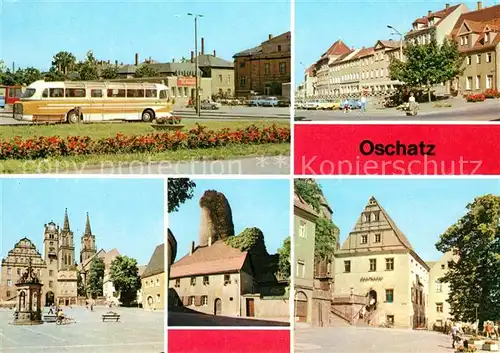 AK / Ansichtskarte Oschatz Busbahnhof Ernst Thaelmann Platz Markt Frongasse Sparkasse  Kat. Oschatz