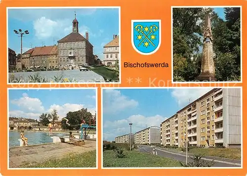 AK / Ansichtskarte Bischofswerda Rathaus Postmeilensaeule Freibad Neubaugebiet  Kat. Bischofswerda