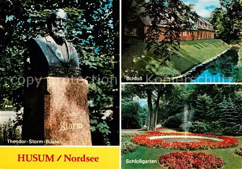 AK / Ansichtskarte Husum Nordfriesland Theodor Storm Bueste Denkmal Schloss Schlossgarten Kat. Husum