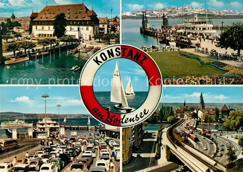 AK / Ansichtskarte Konstanz Bodensee Hafen Autofaehre Segeln Rettungsring Kat. Konstanz