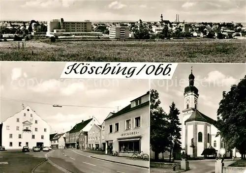 AK / Ansichtskarte Koesching Stadtpanorama Hauptstrasse Kirche Kat. Koesching