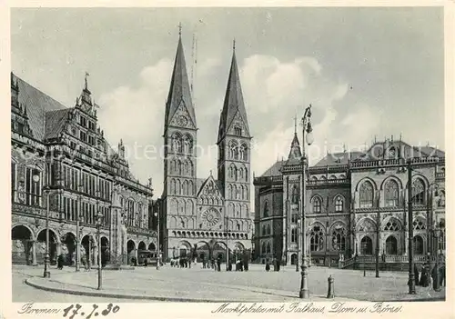 AK / Ansichtskarte Bremen Marktplatz mit Rathaus Dom und Boerse Kat. Bremen