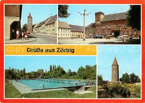 AK / Ansichtskarte Zoerbig Hallescher Turm Rathaus Freibad Schlossturm Kat. Zoerbig