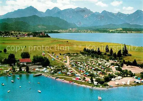 AK / Ansichtskarte Brunnen Schwangau Ferienplatz Forggensee Fliegeraufnahme Kat. Schwangau