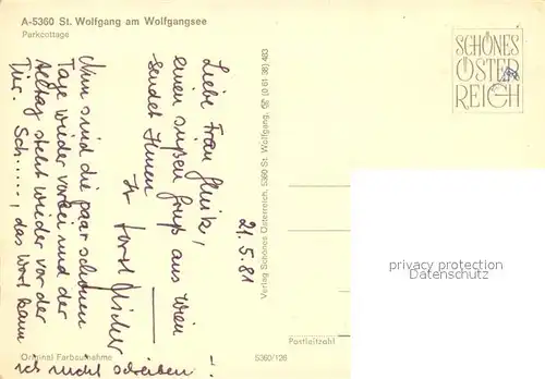 AK / Ansichtskarte St Wolfgang Wolfgangsee Fliegeraufnahme Parkcottage Kat. St. Wolfgang im Salzkammergut