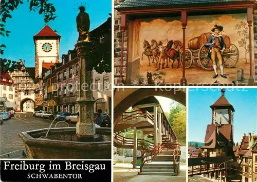 AK / Ansichtskarte Freiburg Breisgau Schwabentor Gemaelde Treppe Altstadt Brunnen Kat. Freiburg im Breisgau