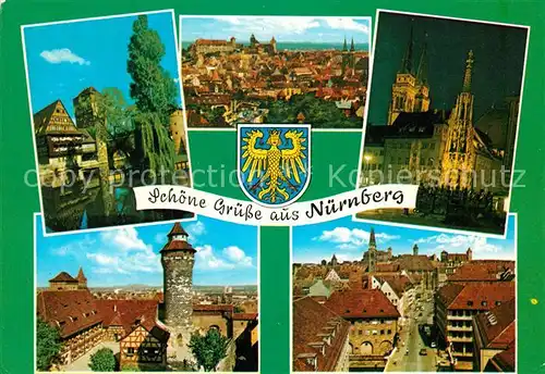 AK / Ansichtskarte Nuernberg Weinstadel Henkersteg Pegnitz Altstadt Burgberg Turm Kaiserburg Schoener Brunnen Kat. Nuernberg