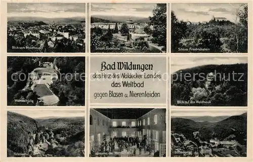 AK / Ansichtskarte Bad Wildungen Panorama Staatl Badehotel Schloss Friedrichstein Wandelhalle Waldhaus Helenental Bodeviertel Kat. Bad Wildungen