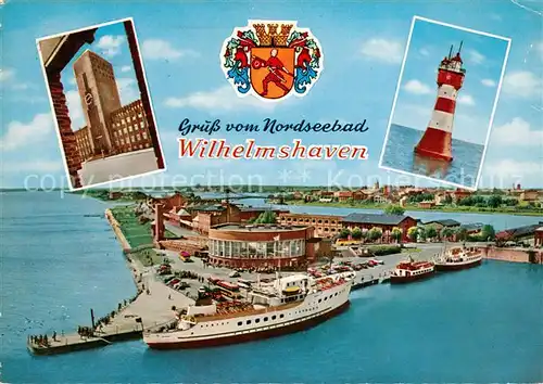 AK / Ansichtskarte Wilhelmshaven Rathaus Leuchtturm Roter Sand Baederflotte Hafen Kat. Wilhelmshaven