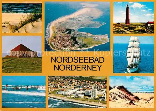 AK / Ansichtskarte Norderney Nordseebad Fliegeraufnahme Insel Leuchtturm Segelschiff Strand Kat. Norderney