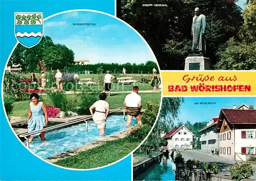 Bad Woerishofen Kurort Wassertreten Kneipp Denkmal Statue Partie am Muehlbach Kat. Bad Woerishofen