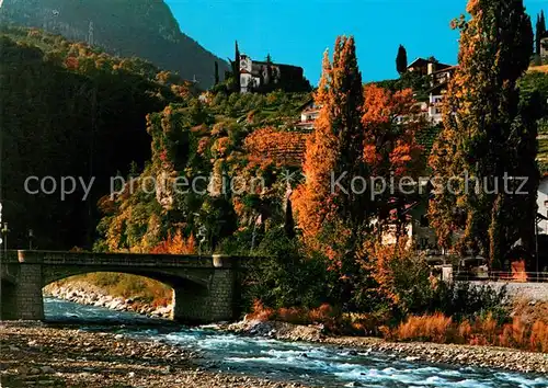 Lana Merano Suedtirol Schloss Braunsberg Uferpartie am Fluss Herbststimmung