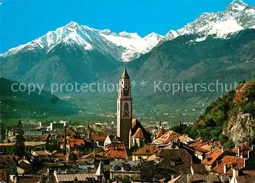 Meran Merano Ortsansicht mit Kirche Blick gegen Zielspitze Tschigat Texelgruppe