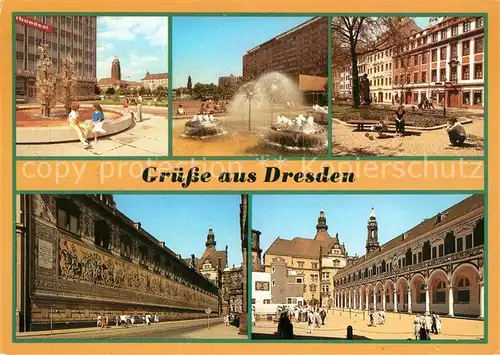 AK / Ansichtskarte Dresden Glasbrunnen Pirnaischer Platz Prager Strasse Fuerstenzug Stallhof Kat. Dresden Elbe