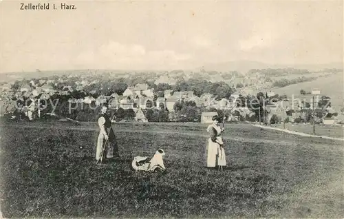 Zellerfeld Frauen bei der Feldarbeit Panorama Kat. Clausthal Zellerfeld