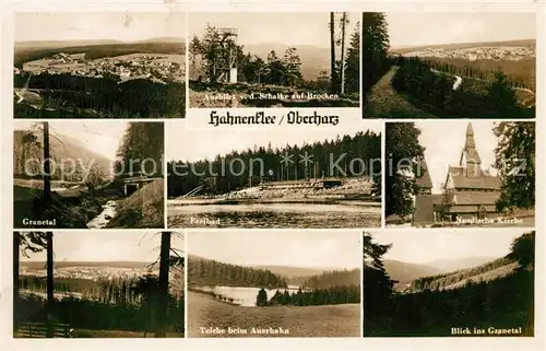 Hahnenklee Bockswiese Harz Panorama Brockenblick Granetal Freibad Nordische Kirche Teiche beim Auerhahn  Kat. Goslar