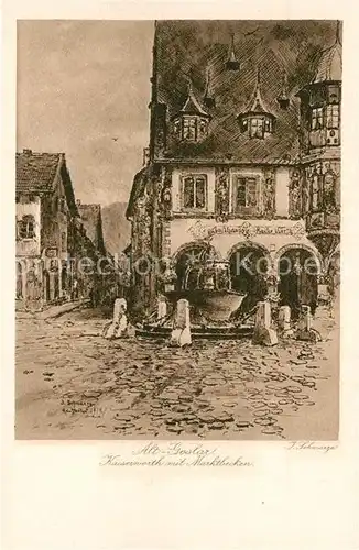 Alt Goslar Kaiserworth mit Marktbrunnen Kat. Goslar