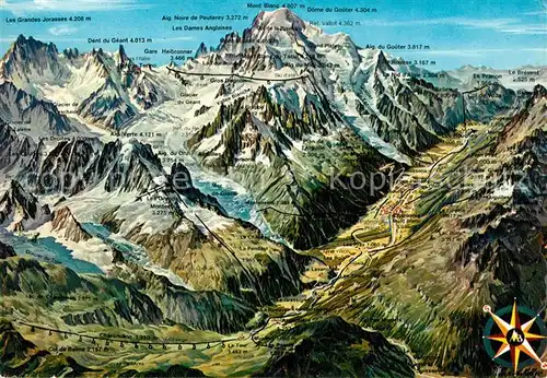 AK / Ansichtskarte Chamonix Ortungskarte Les Droites Le Tour Les Praz Kat. Chamonix Mont Blanc