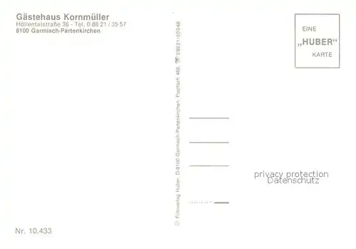 AK / Ansichtskarte Garmisch Partenkirchen Gaestehaus Kornmueller Alpenblick Huber Karte Nr 10.433 Kat. Garmisch Partenkirchen